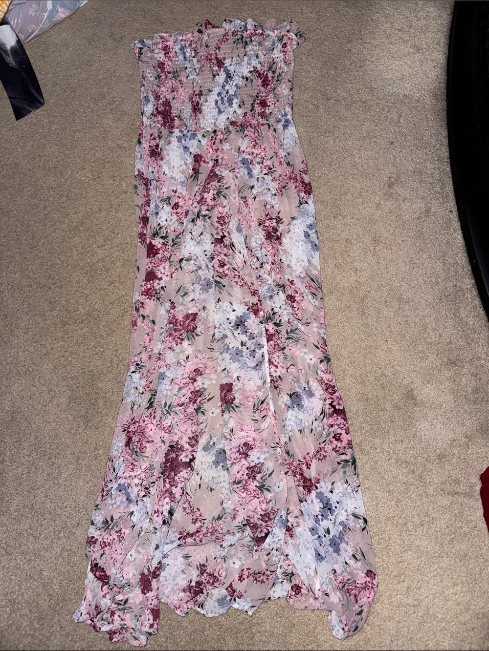 Floral Strapless Maxi Dress in Pink and Mauve